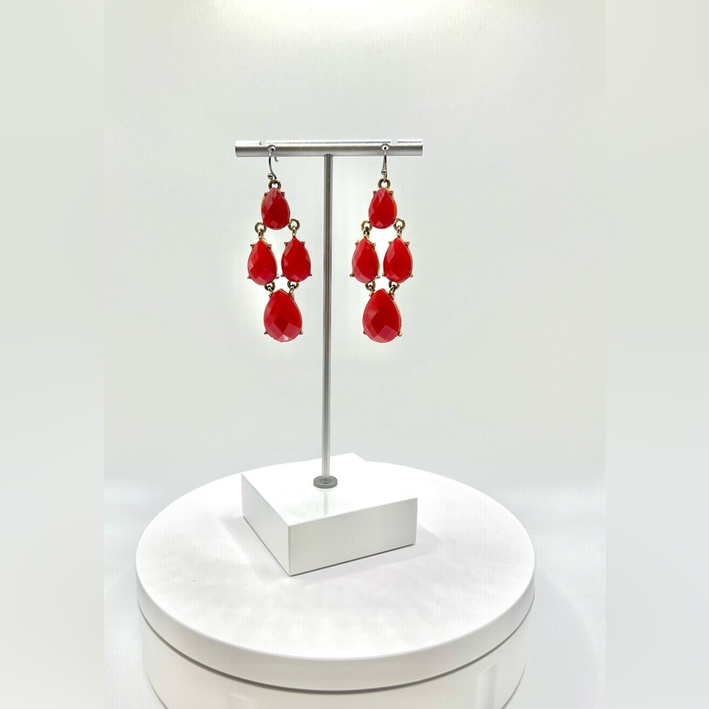 Fashion Red Gemstone Dangle Gold Plated Dangle Earrings
